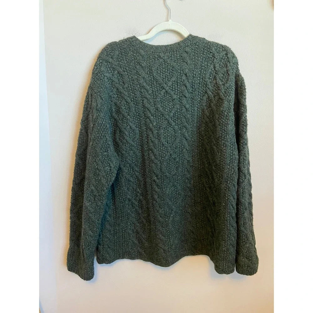 J.Crew Mens Hand Knit 100% Wool Cable Knit Sweater Forest Green Size M